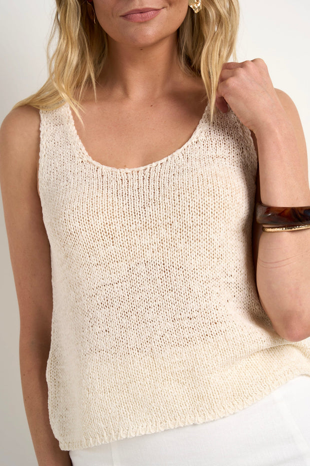 Settler V Neck Sleevless Knit Top - Ivory