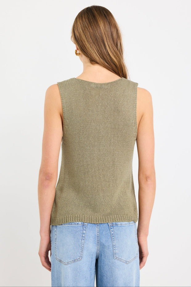 Settler V Neck Knit Top - Khaki