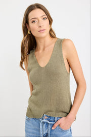 Settler V Neck Knit Top - Khaki