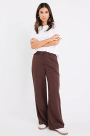 Shelter Linen Viscose Flat Front Pant - Chocolate