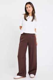Shelter Linen Viscose Flat Front Pant - Chocolate