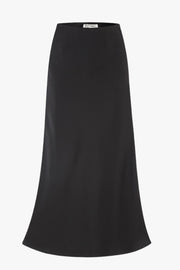 Rosette Satin Bias Midi Skirt - Black