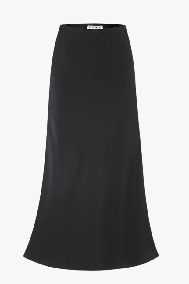 Rosette Satin Bias Midi Skirt - Black