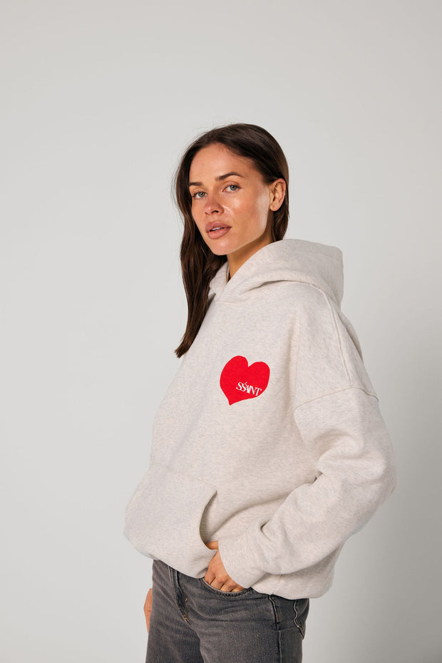 Hoodie - Grey with Red Heart