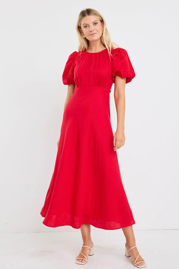 Stage Puff Sleeve Maxi Dress - Cherry