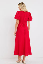 Stage Puff Sleeve Maxi Dress - Cherry