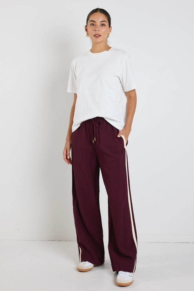 Townie Stripe Side Wide Leg - Burgundy