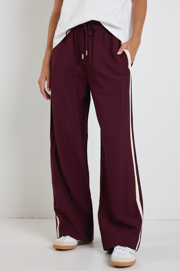 Townie Stripe Side Wide Leg - Burgundy