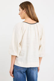 Subliminal Black Trim Linen Top - Cream