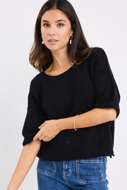 Sunrise S/S Crochet Knit Top - Blackm
