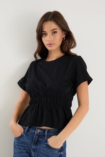 Svelte Shirred Detail S/S Top - Black
