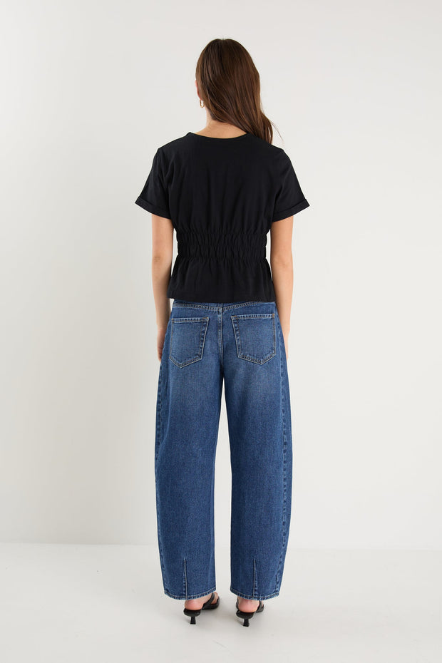 Svelte Shirred Detail S/S Top - Black