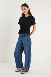 Svelte Shirred Detail S/S Top - Black