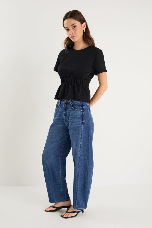 Svelte Shirred Detail S/S Top - Black