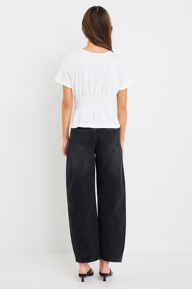 Svelte Shirred Detail S/S Tee - Ivory