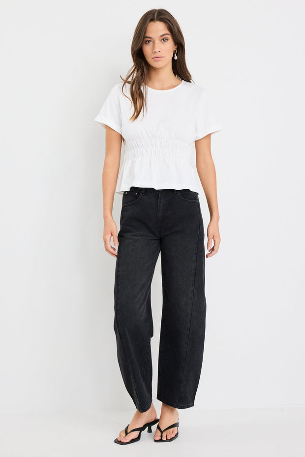 Svelte Shirred Detail S/S Tee - Ivory