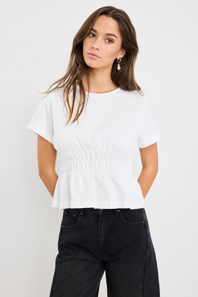 Svelte Shirred Detail S/S Tee - Ivory