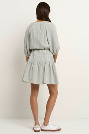 Switch Puff Sleeve Button Front Mini Dress - Khaki Stripe