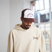 Unisex Varsity Trucker Cap - Brown/White