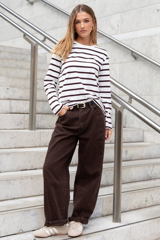 Tether Long Sleeve Boxy Tee - Chocolate Stripe – Chicago Joes