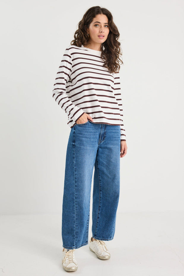 Tether Long Sleeve Boxy Tee - Chocolate Stripe – Chicago Joes