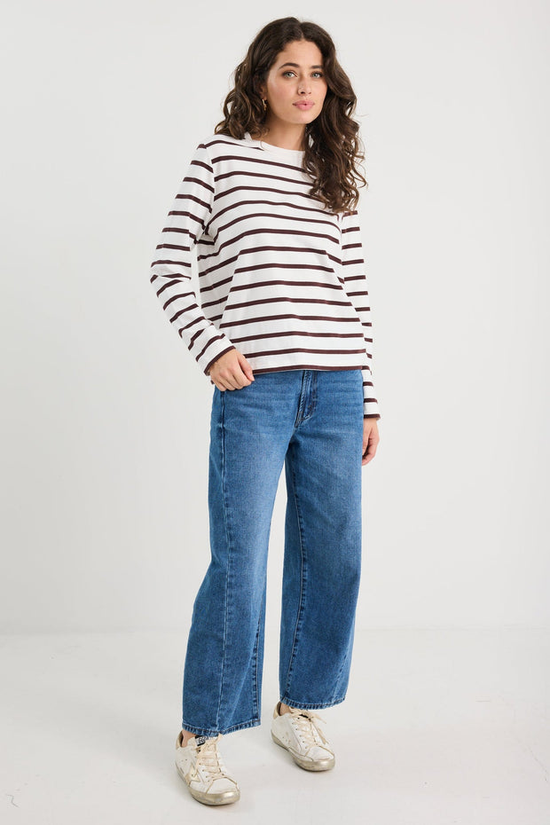 Tether Long Sleeve Boxy Tee - Chocolate Stripe – Chicago Joes
