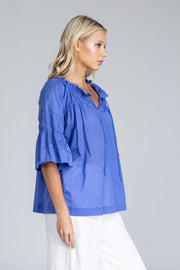 Thea Top - Juniper Blue with White Topstitching
