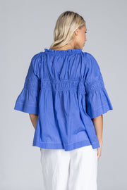Thea Top - Juniper Blue with White Topstitching