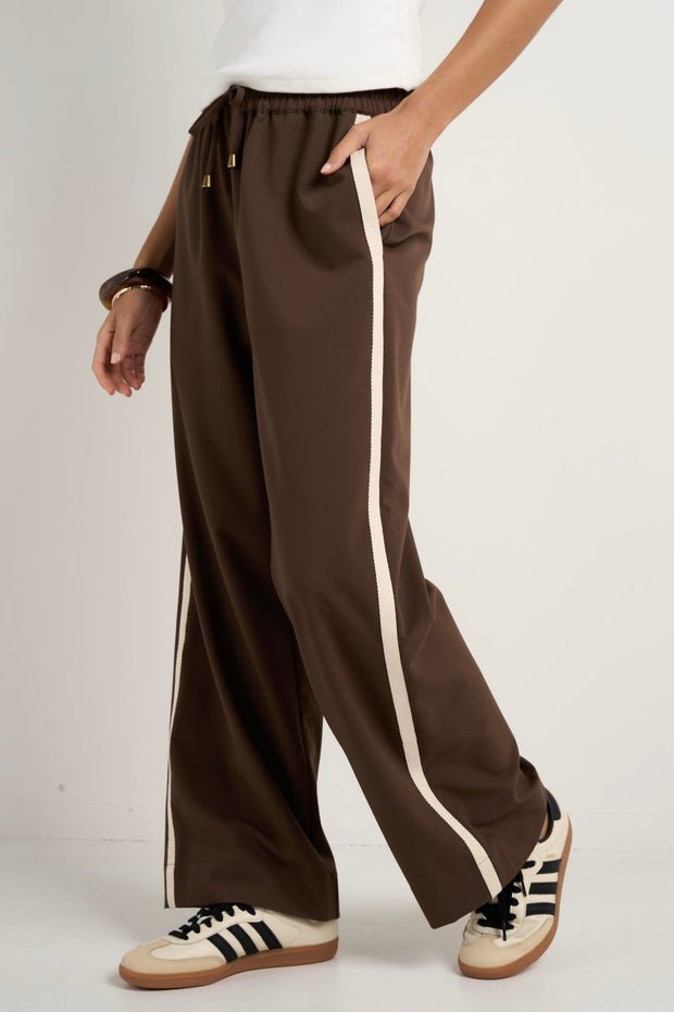 Townie Stripe Side Wide Leg - Chocolate