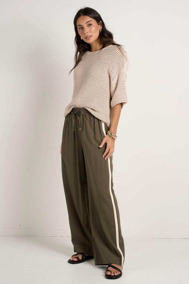 Townie Stripe Side Wide Leg - Olive