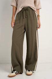 Townie Stripe Side Wide Leg - Olive