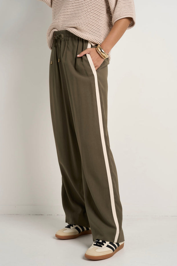 Townie Stripe Side Wide Leg - Olive