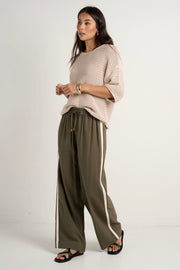 Townie Stripe Side Wide Leg - Olive