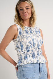 Tuscany Sleeveless Shell Top - Porcelain Print