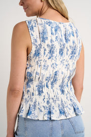 Tuscany Sleeveless Shell Top - Porcelain Print