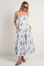 Universe Tie Back Strappy Maxi Dress - Porcelain Print