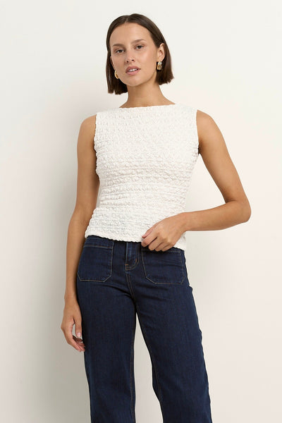 Untamed Sleeveless Boatneck Top - White Lace
