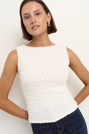 Untamed Sleeveless Boatneck Top - White Lace