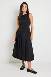 Vigour Structured Bubble Midi Dress - Black