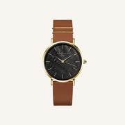 West Village Watch - Black Dial/Brown Leather
