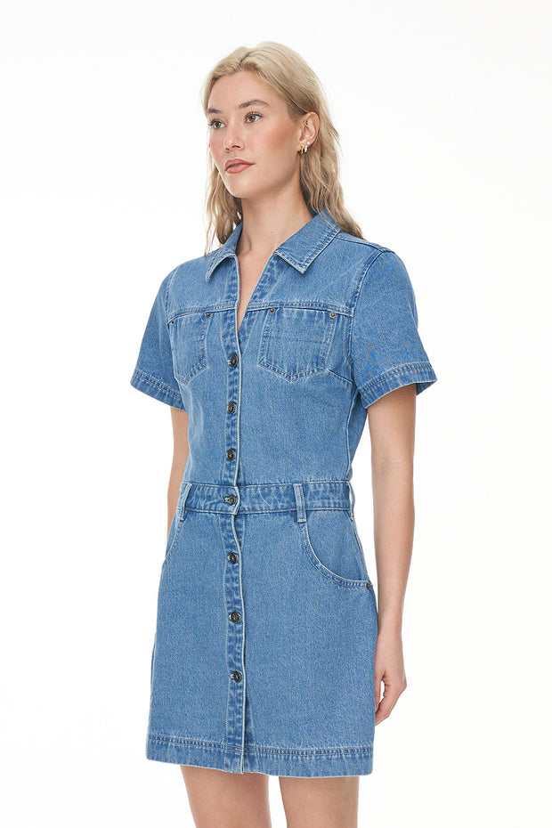 Denim Rider Mini Dress - Blue Wash