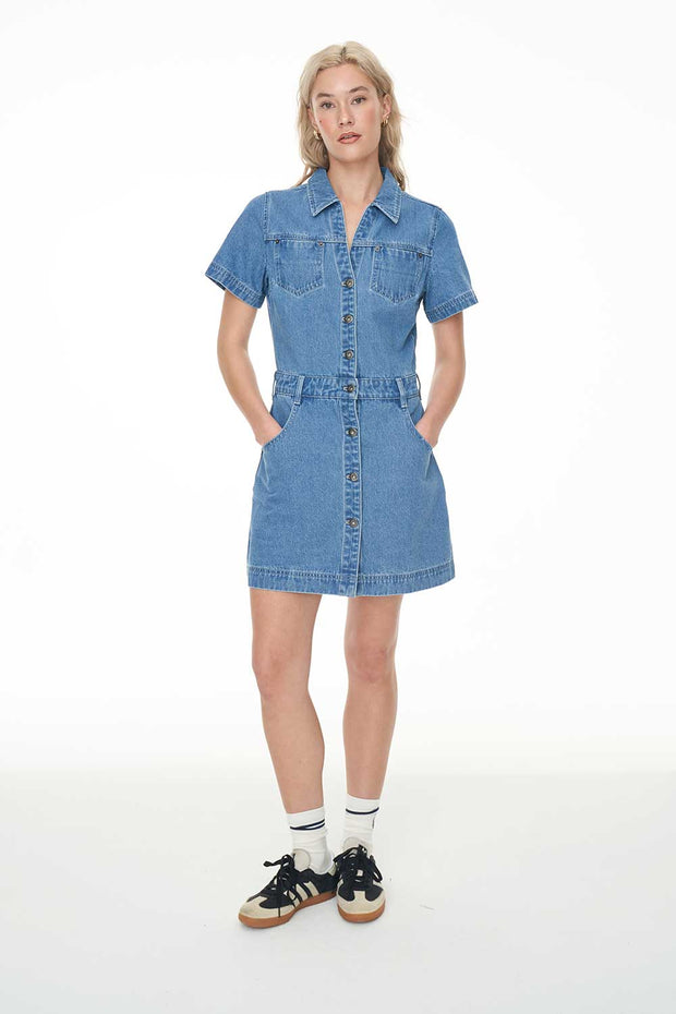 Denim Rider Mini Dress - Blue Wash