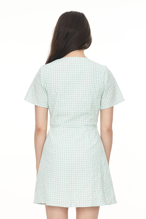 Catalina Wrap Mini Dress - Mint/Chalk