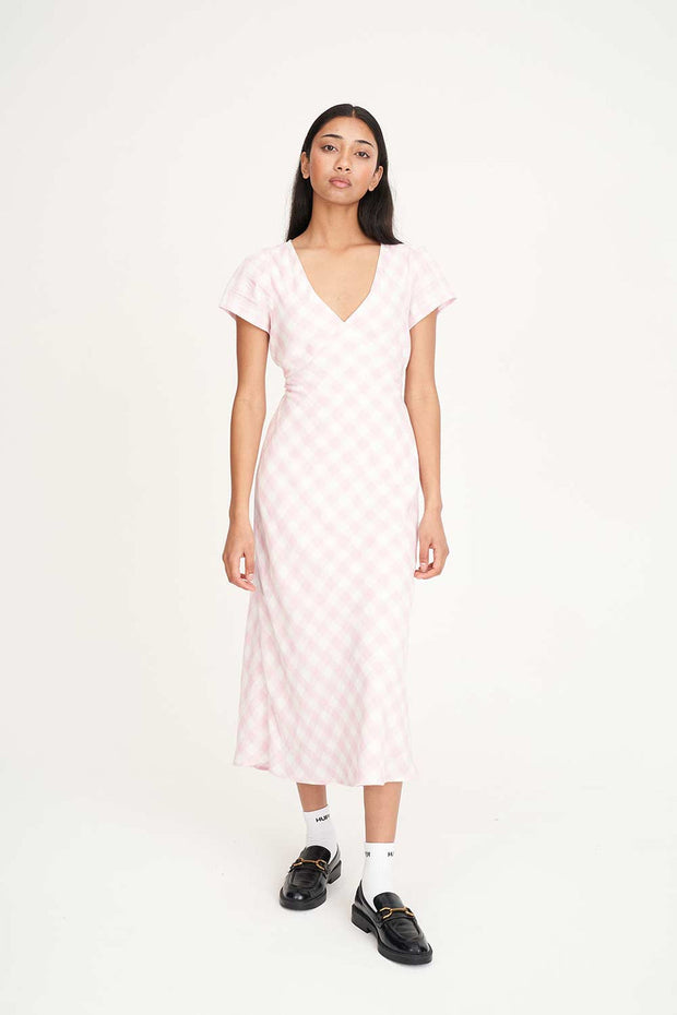 Celine Tie Back Midi Dress - Pink/Chalk