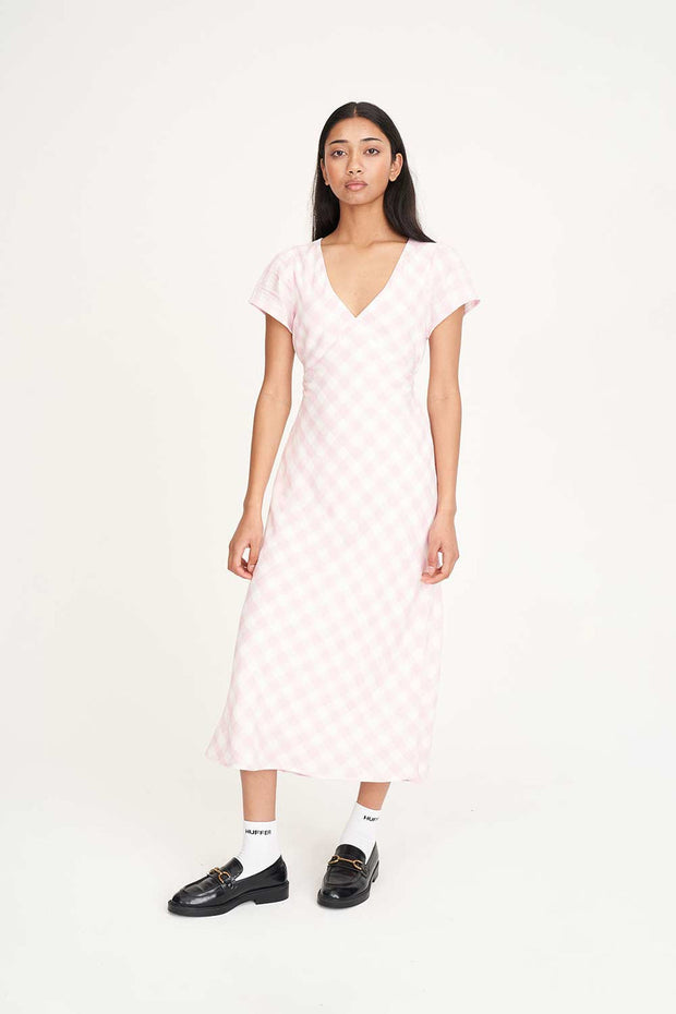 Celine Tie Back Midi Dress - Pink/Chalk