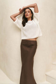 Bliss Linen Bias Midi Skirt - Dark Chocolate