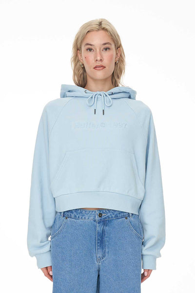 Avery Crop Hoodie/Copywrite - Y2K Blue