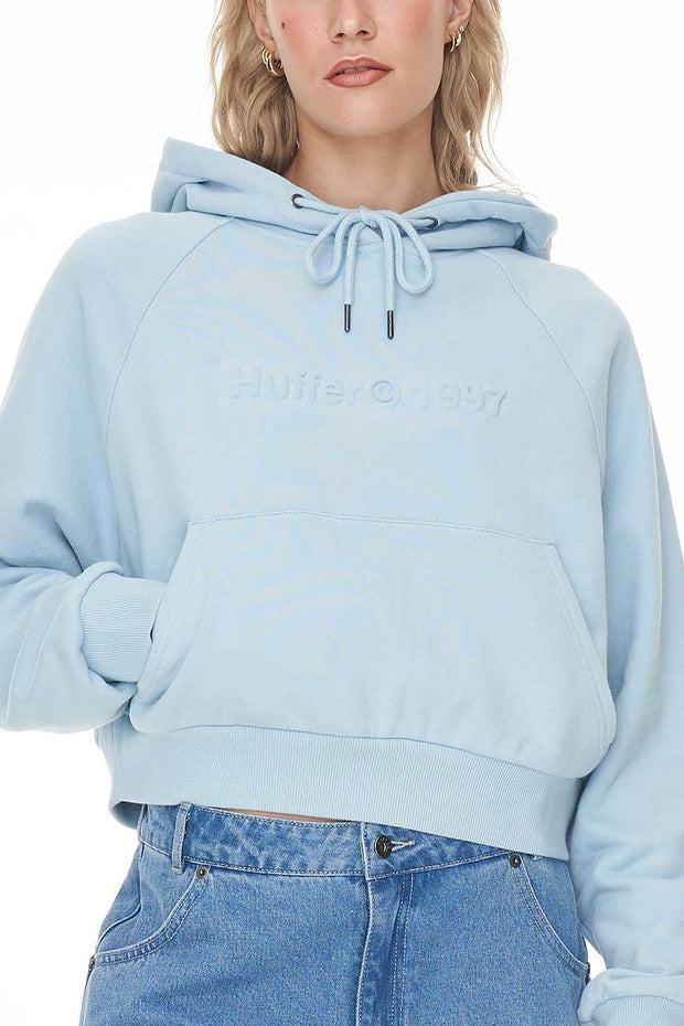 Avery Crop Hoodie/Copywrite - Y2K Blue