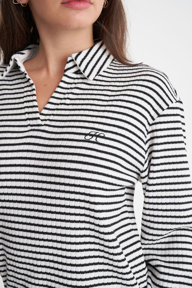 Alfie Long Sleeve Polo - Chalk/Black Stripe