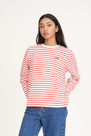 Oui Oui Long Sleeve Relaxed Tee - Chalk/Red